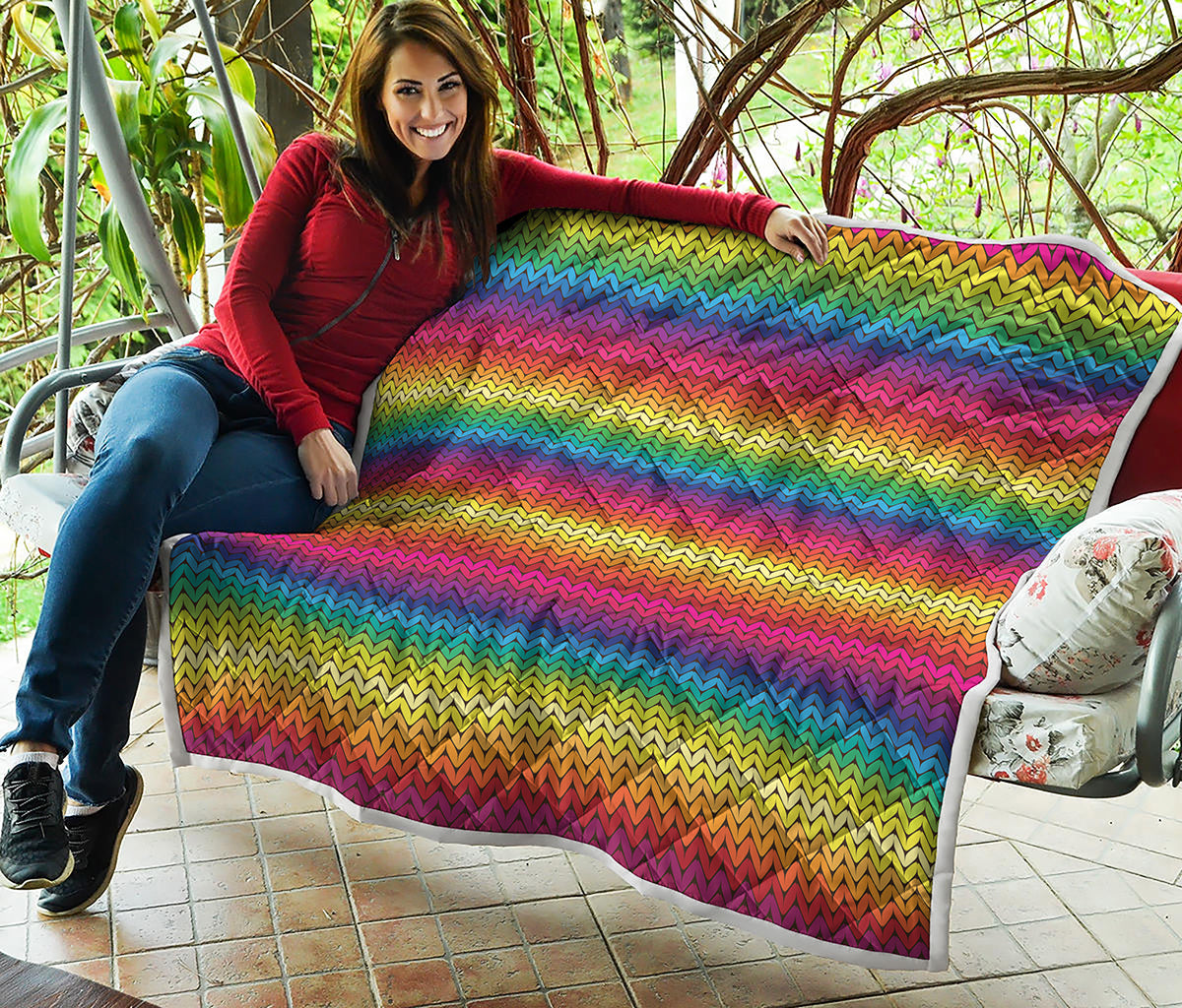 Rainbow Knitted Mexican Pattern Print Quilt