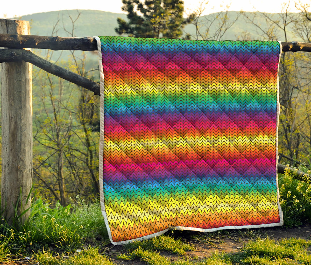 Rainbow Knitted Mexican Pattern Print Quilt
