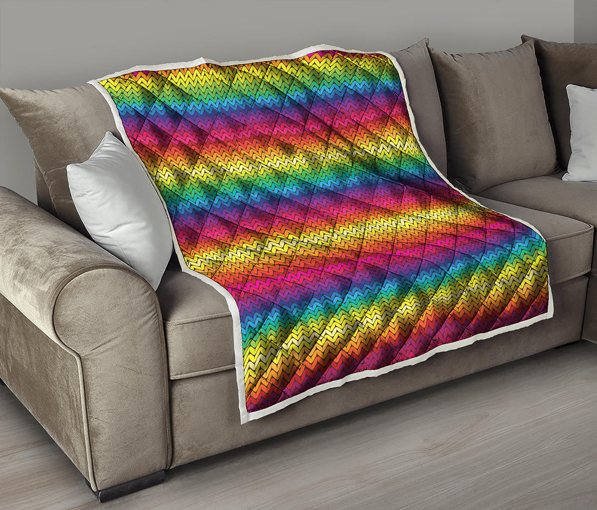 Rainbow Knitted Mexican Pattern Print Quilt