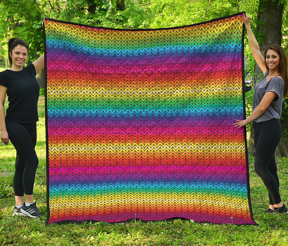 Rainbow Knitted Mexican Pattern Print Quilt