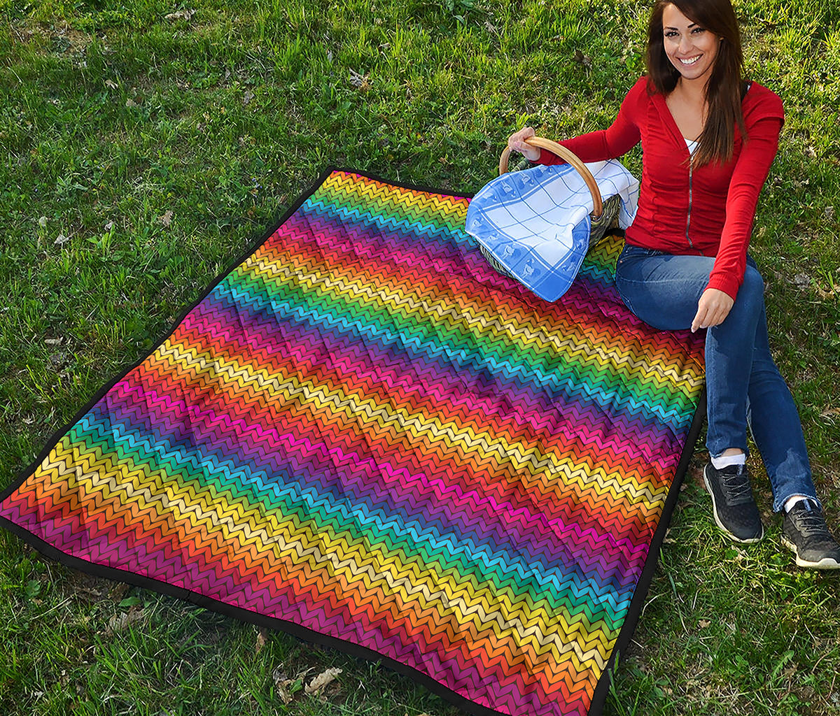 Rainbow Knitted Mexican Pattern Print Quilt