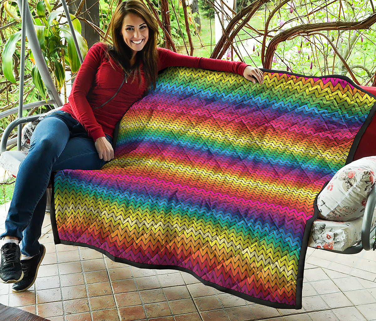Rainbow Knitted Mexican Pattern Print Quilt