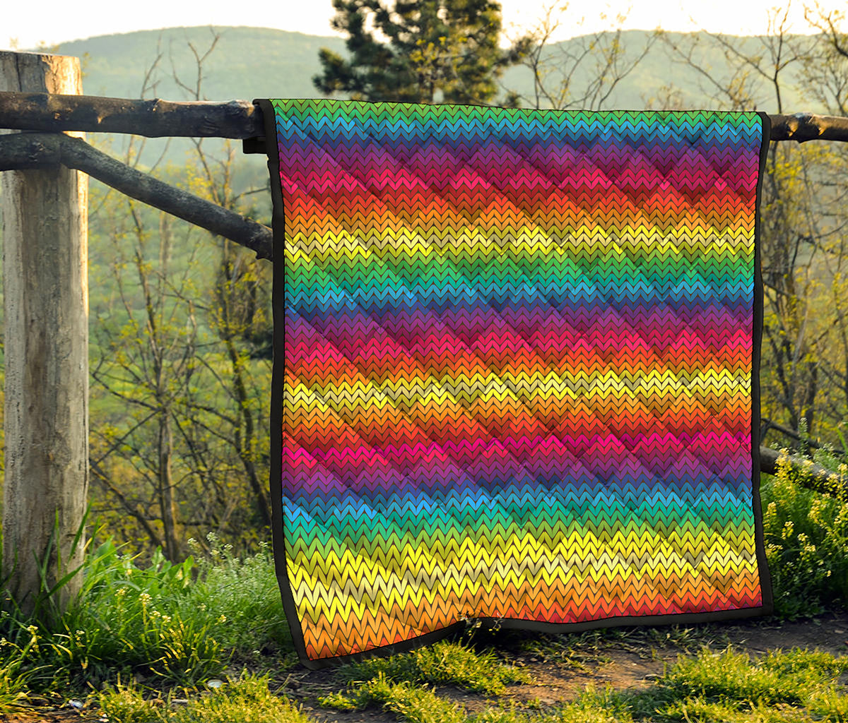 Rainbow Knitted Mexican Pattern Print Quilt