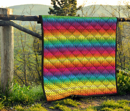 Rainbow Knitted Mexican Pattern Print Quilt