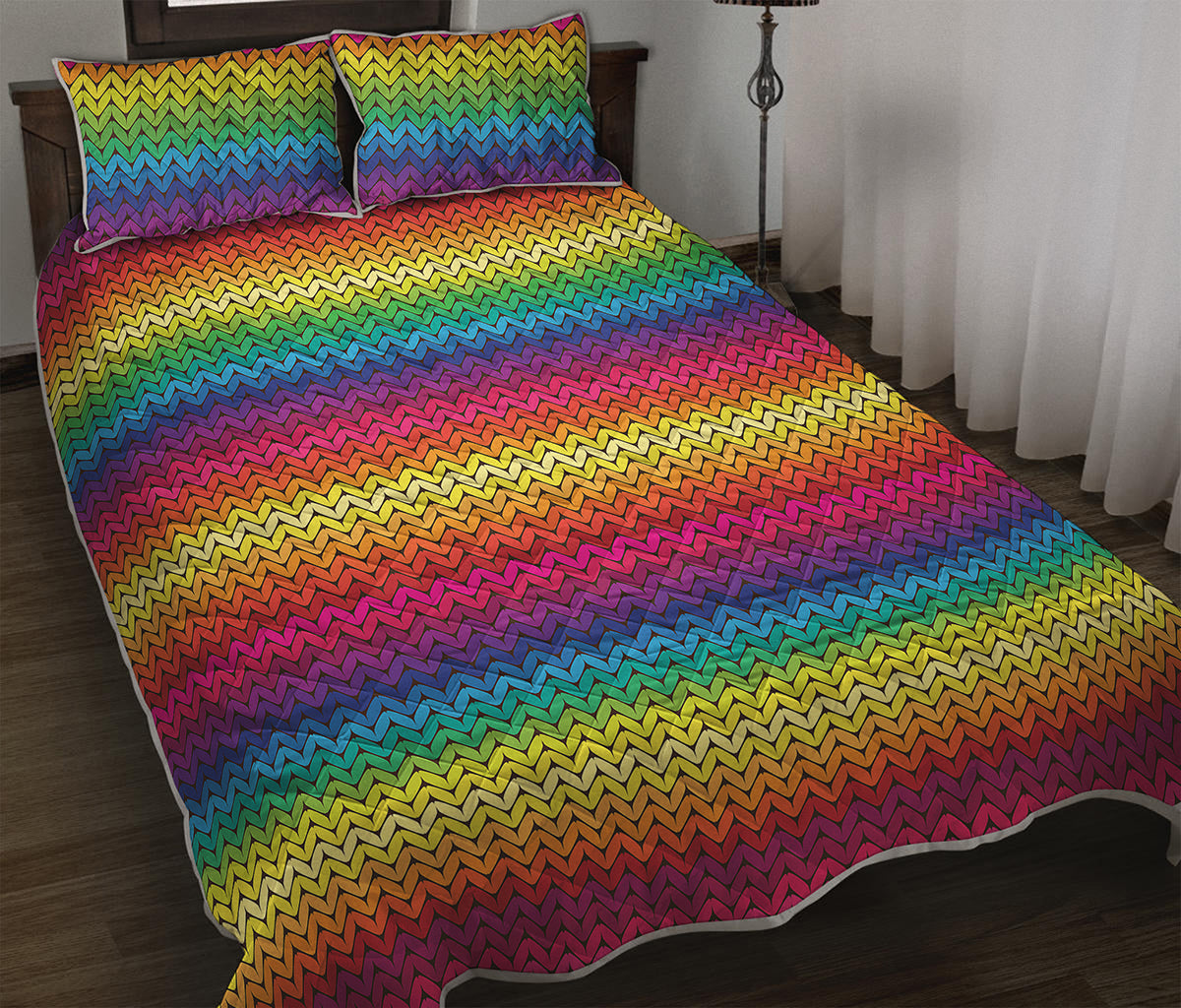Rainbow Knitted Mexican Pattern Print Quilt Bed Set