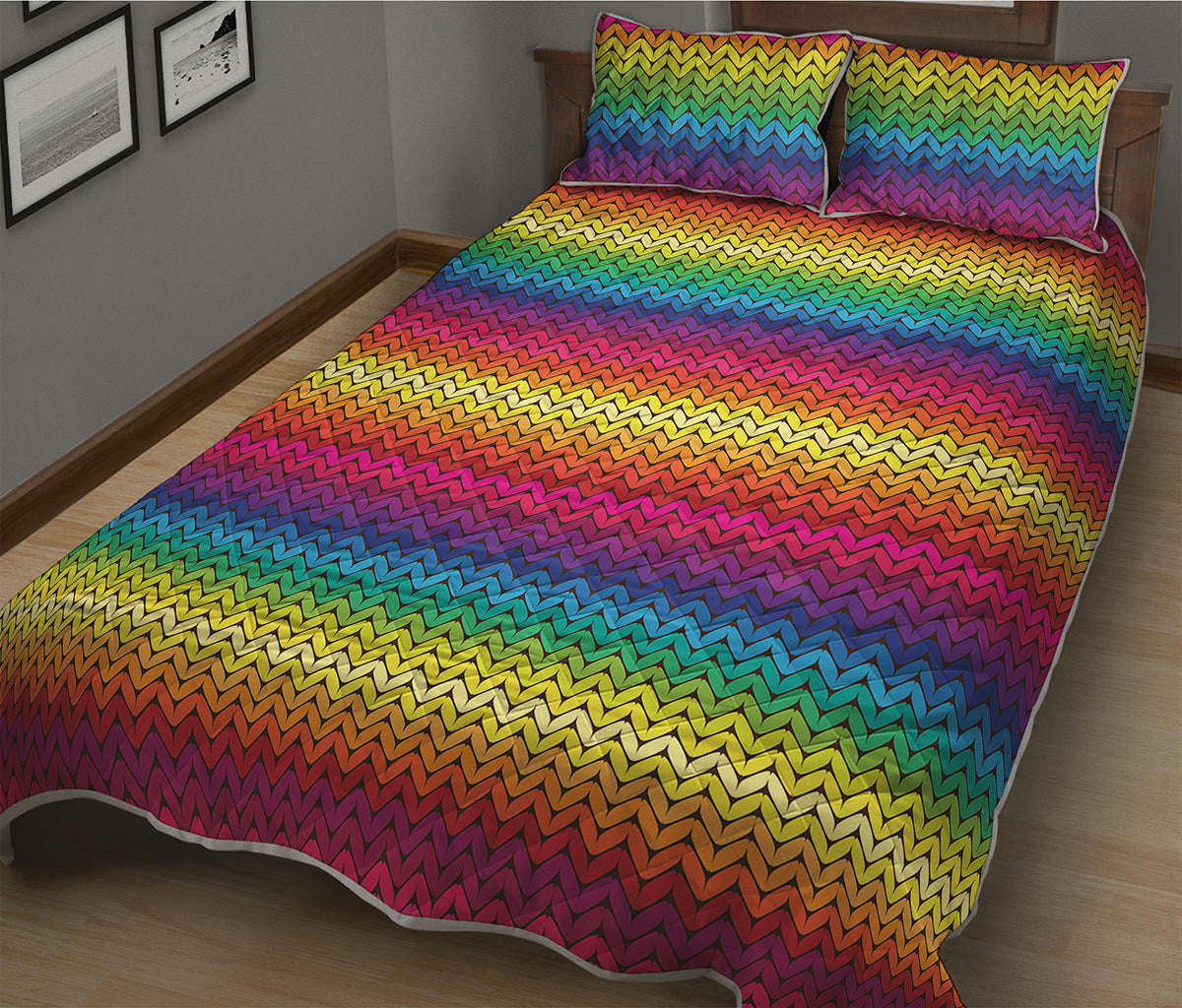 Rainbow Knitted Mexican Pattern Print Quilt Bed Set