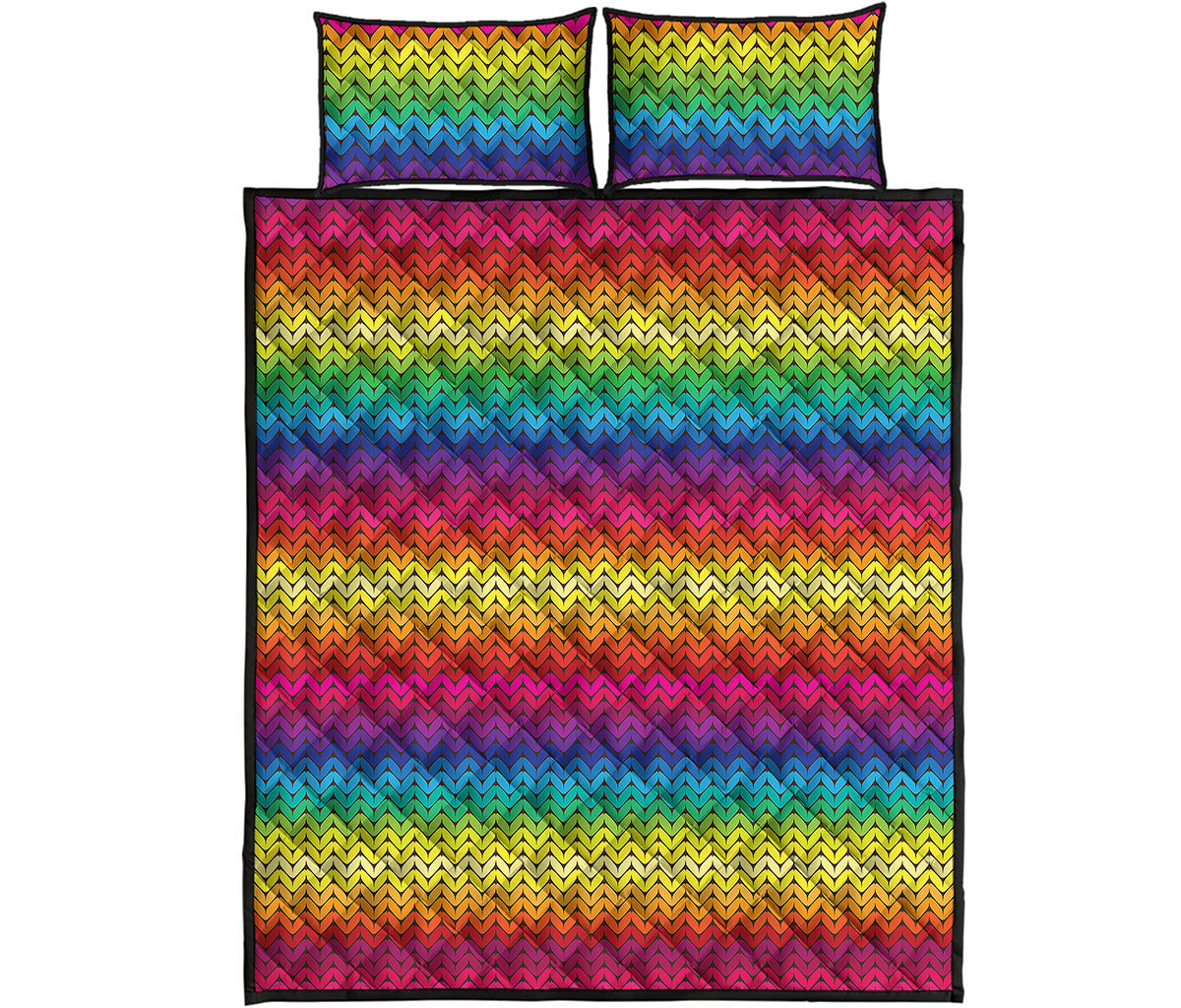 Rainbow Knitted Mexican Pattern Print Quilt Bed Set