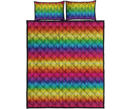 Rainbow Knitted Mexican Pattern Print Quilt Bed Set