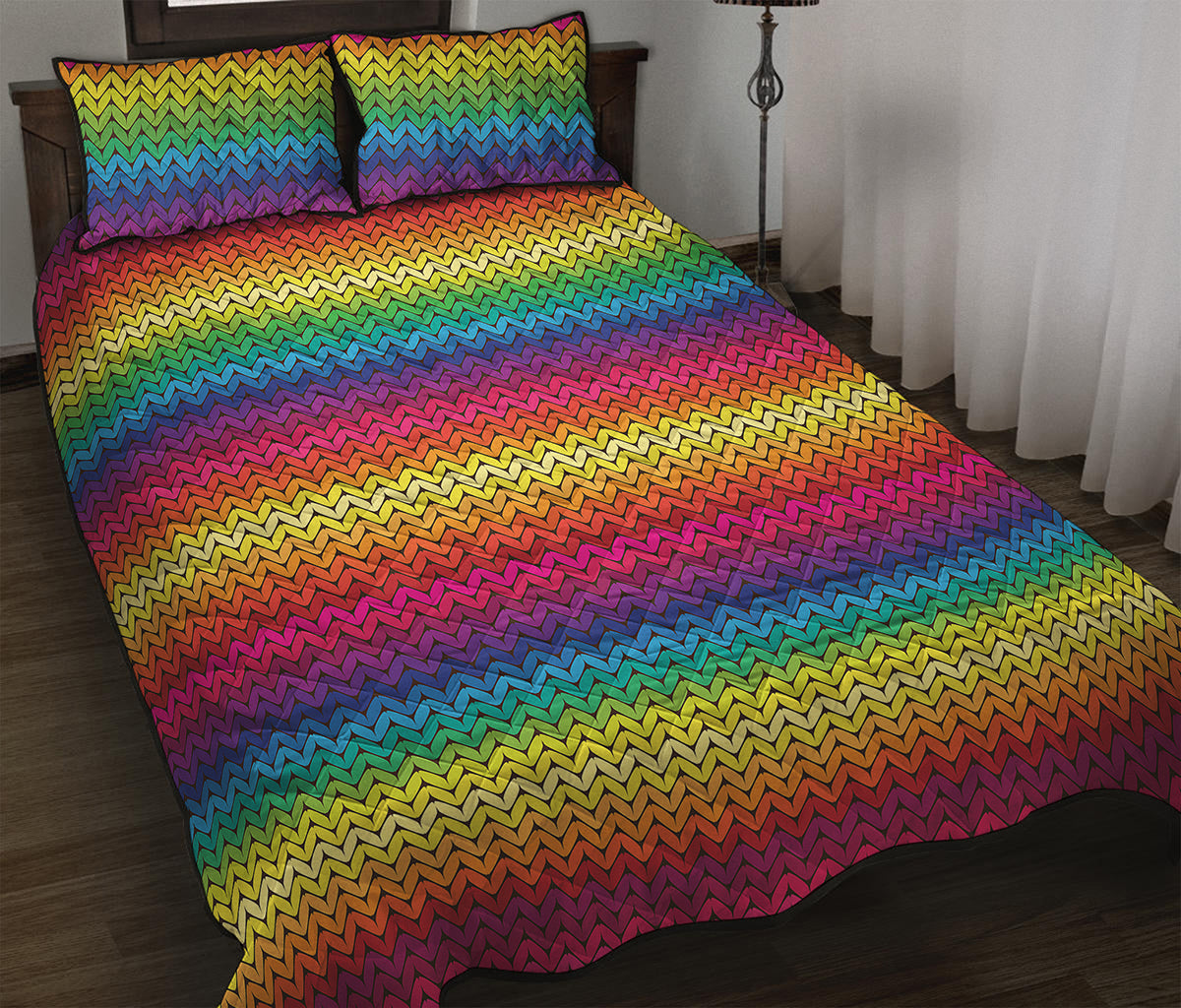 Rainbow Knitted Mexican Pattern Print Quilt Bed Set