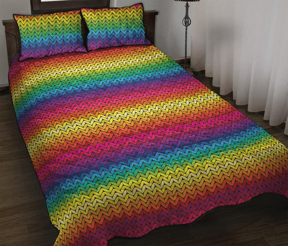 Rainbow Knitted Mexican Pattern Print Quilt Bed Set