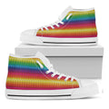 Rainbow Knitted Mexican Pattern Print White High Top Sneakers