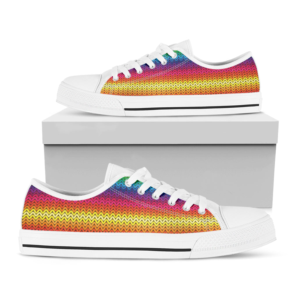 Rainbow Knitted Mexican Pattern Print White Low Top Shoes