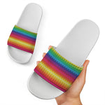Rainbow Knitted Mexican Pattern Print White Slide Sandals