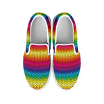 Rainbow Knitted Mexican Pattern Print White Slip On Shoes