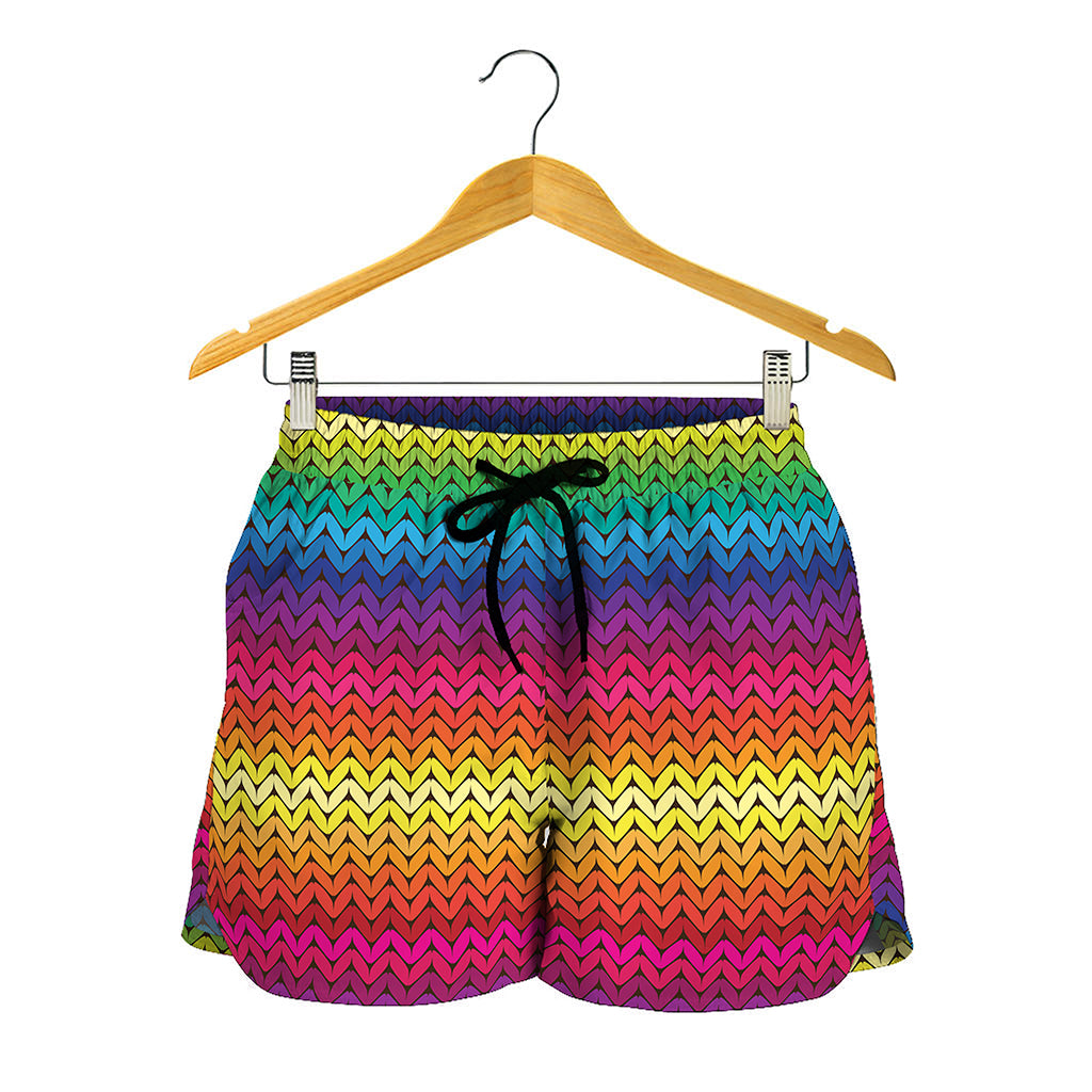 Rainbow Knitted Mexican Pattern Print Women's Shorts