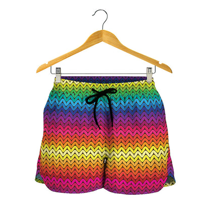 Rainbow Knitted Mexican Pattern Print Women's Shorts