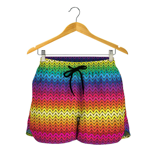 Rainbow Knitted Mexican Pattern Print Women's Shorts