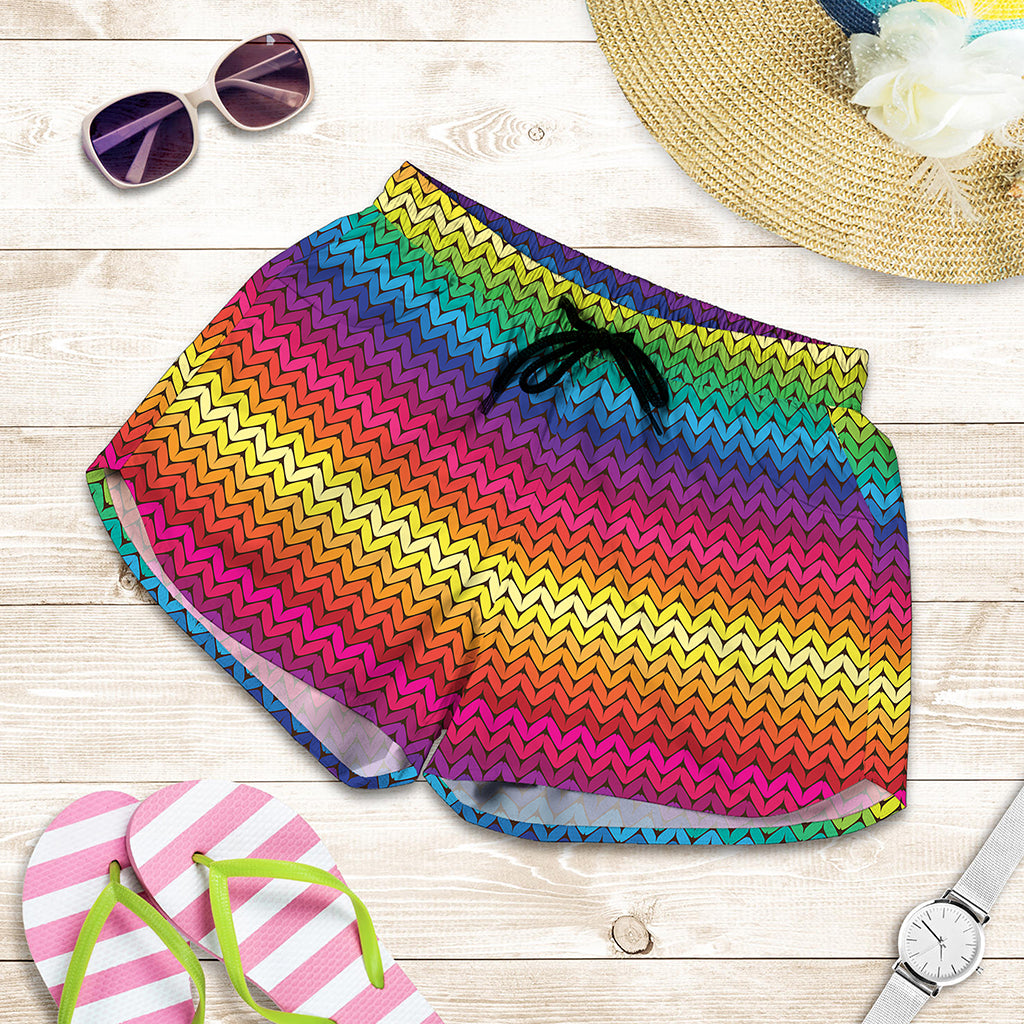 Rainbow Knitted Mexican Pattern Print Women's Shorts