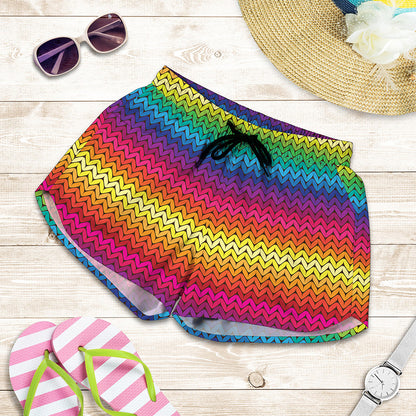 Rainbow Knitted Mexican Pattern Print Women's Shorts