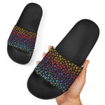 Rainbow Leopard Pattern Print Black Slide Sandals