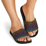 Rainbow Leopard Pattern Print Black Slide Sandals