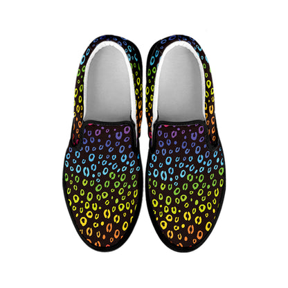 Rainbow Leopard Pattern Print Black Slip On Shoes