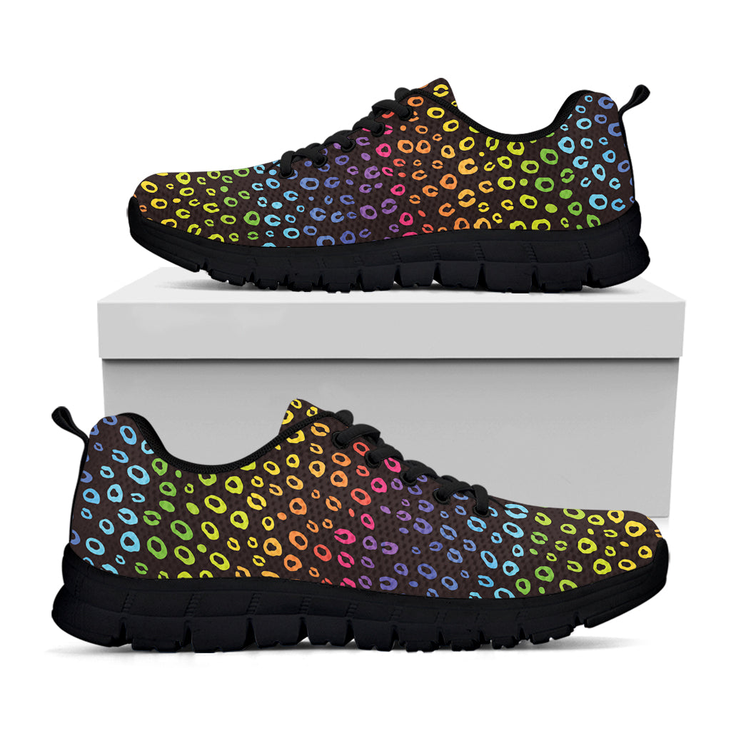 Rainbow Leopard Pattern Print Black Sneakers