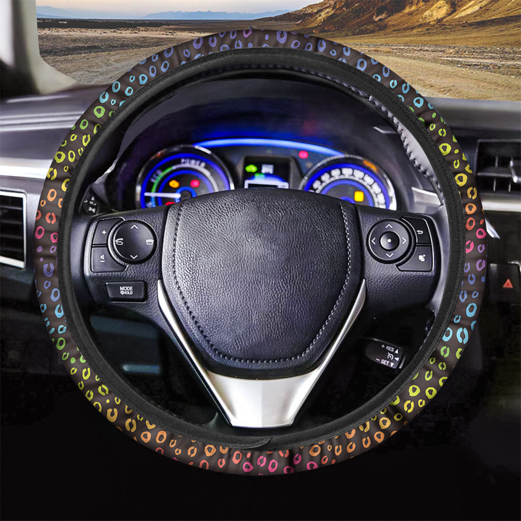 Rainbow Leopard Pattern Print Car Steering Wheel Cover