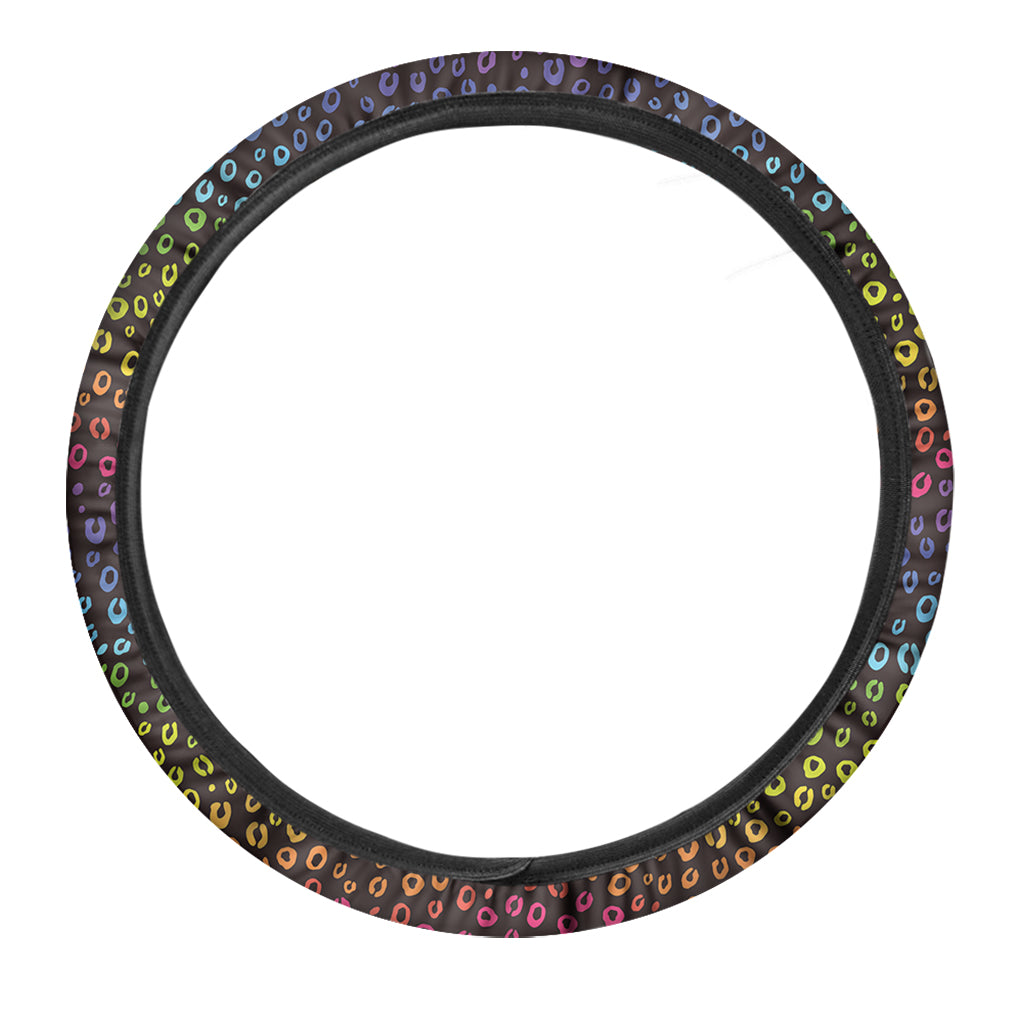 Rainbow Leopard Pattern Print Car Steering Wheel Cover