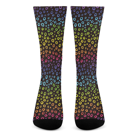 Rainbow Leopard Pattern Print Crew Socks