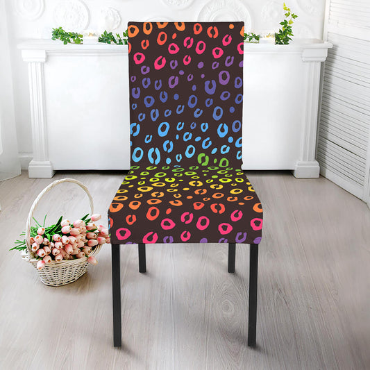 Rainbow Leopard Pattern Print Dining Chair Slipcover