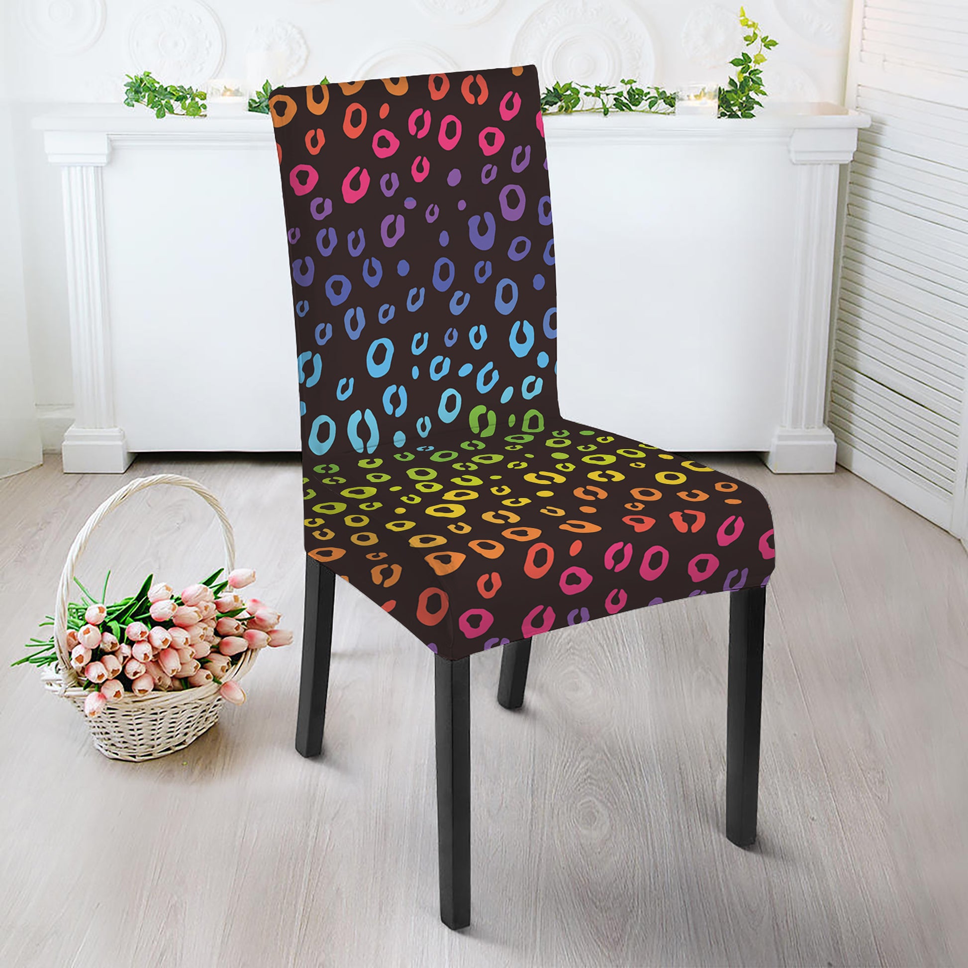 Rainbow Leopard Pattern Print Dining Chair Slipcover