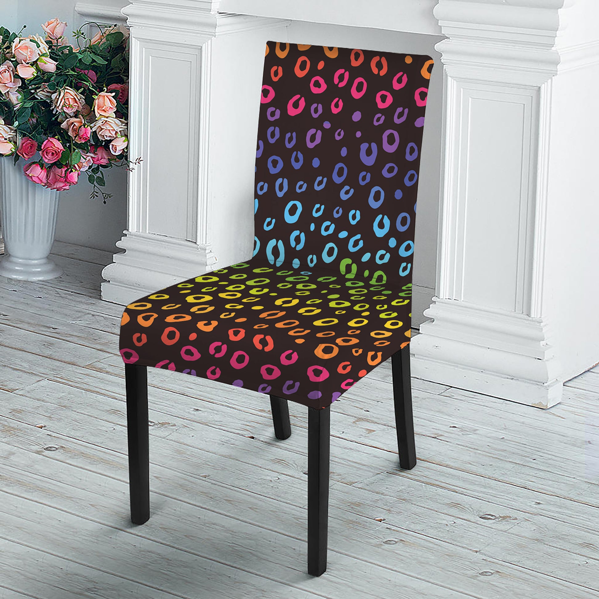 Rainbow Leopard Pattern Print Dining Chair Slipcover