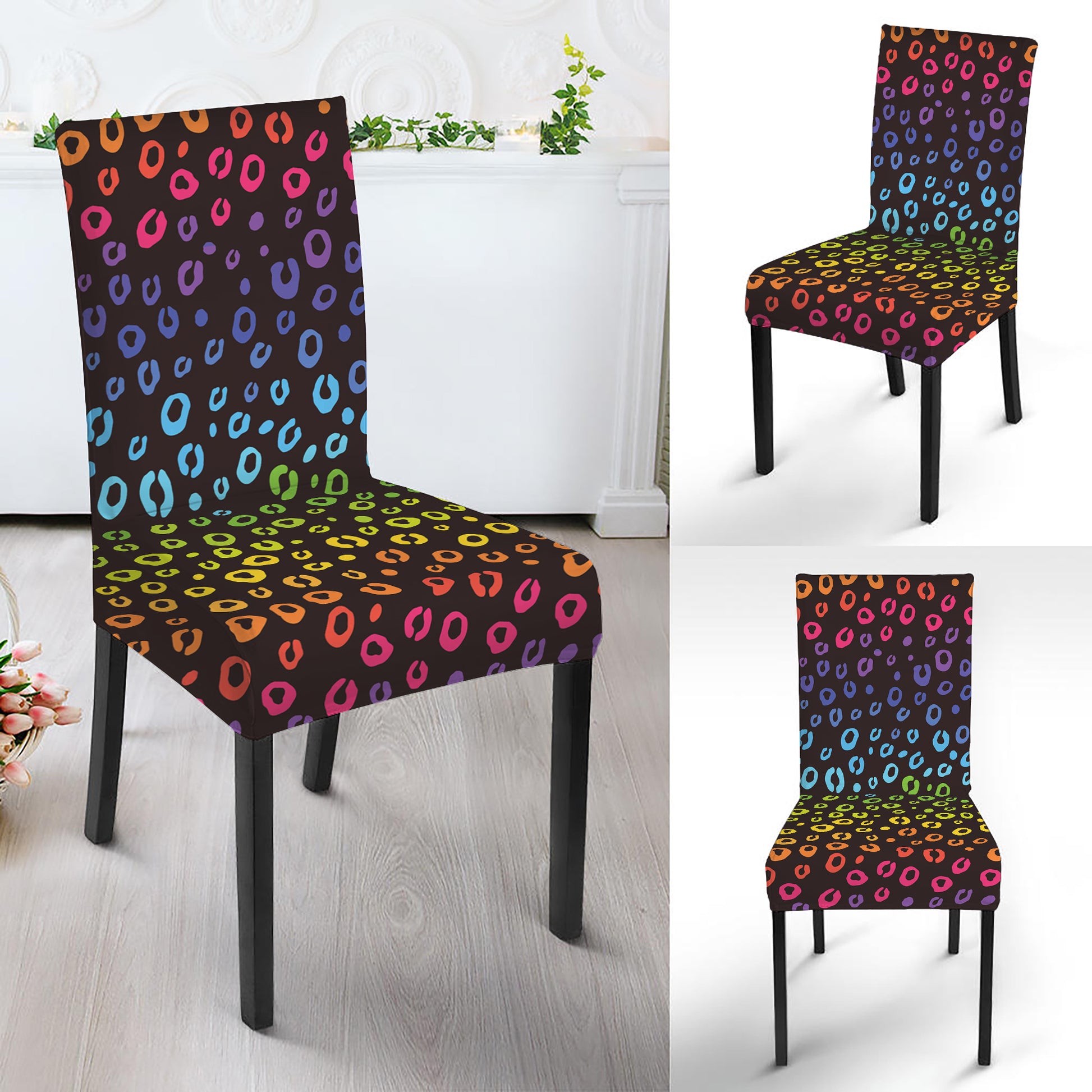 Rainbow Leopard Pattern Print Dining Chair Slipcover