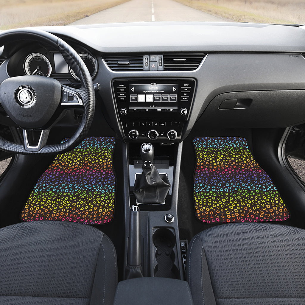 Rainbow Leopard Pattern Print Front and Back Car Floor Mats