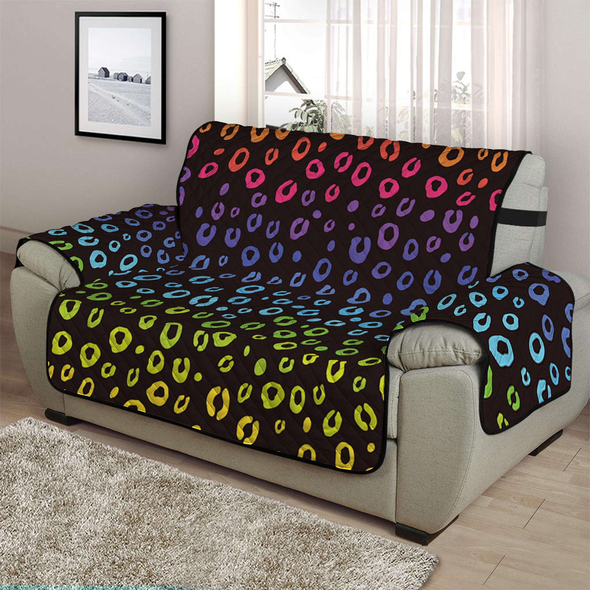 Rainbow Leopard Pattern Print Half Sofa Protector