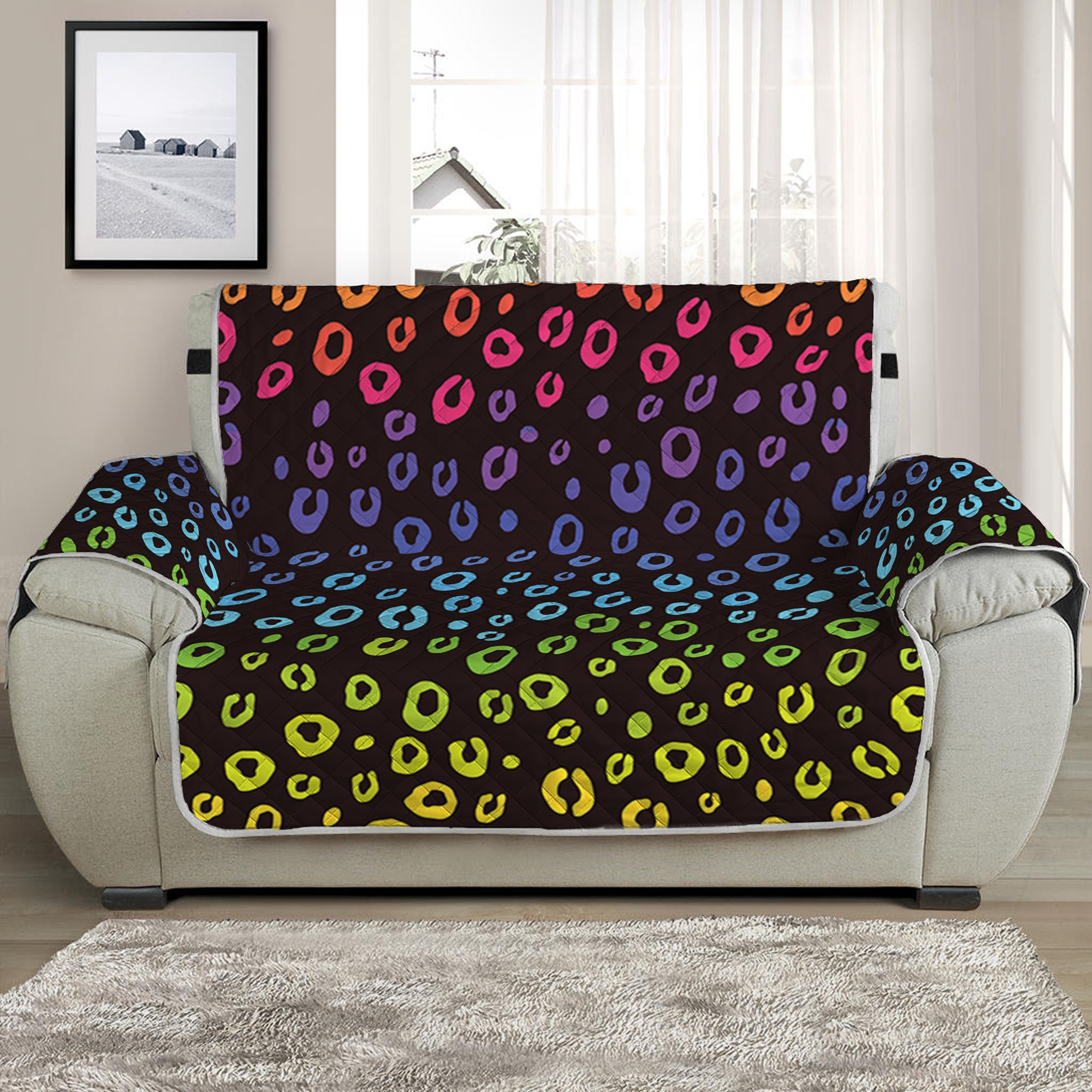 Rainbow Leopard Pattern Print Half Sofa Protector