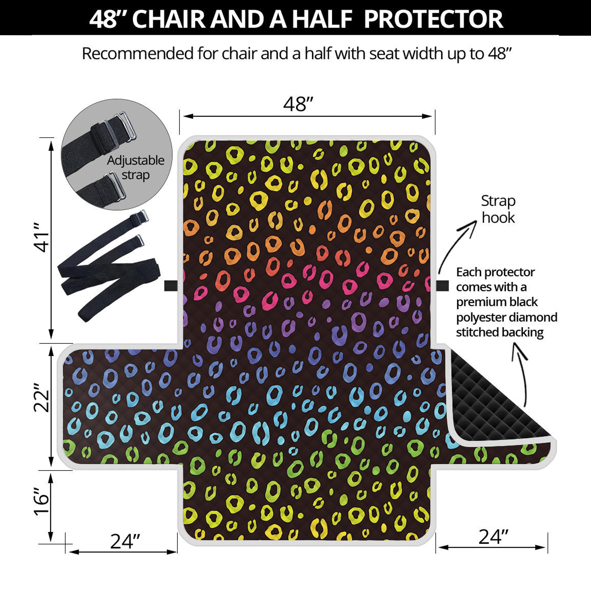 Rainbow Leopard Pattern Print Half Sofa Protector