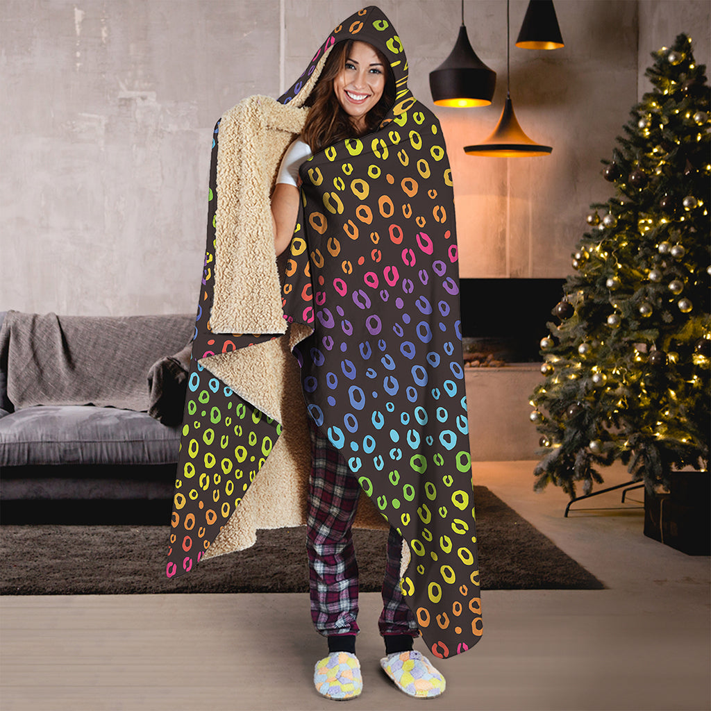 Rainbow Leopard Pattern Print Hooded Blanket
