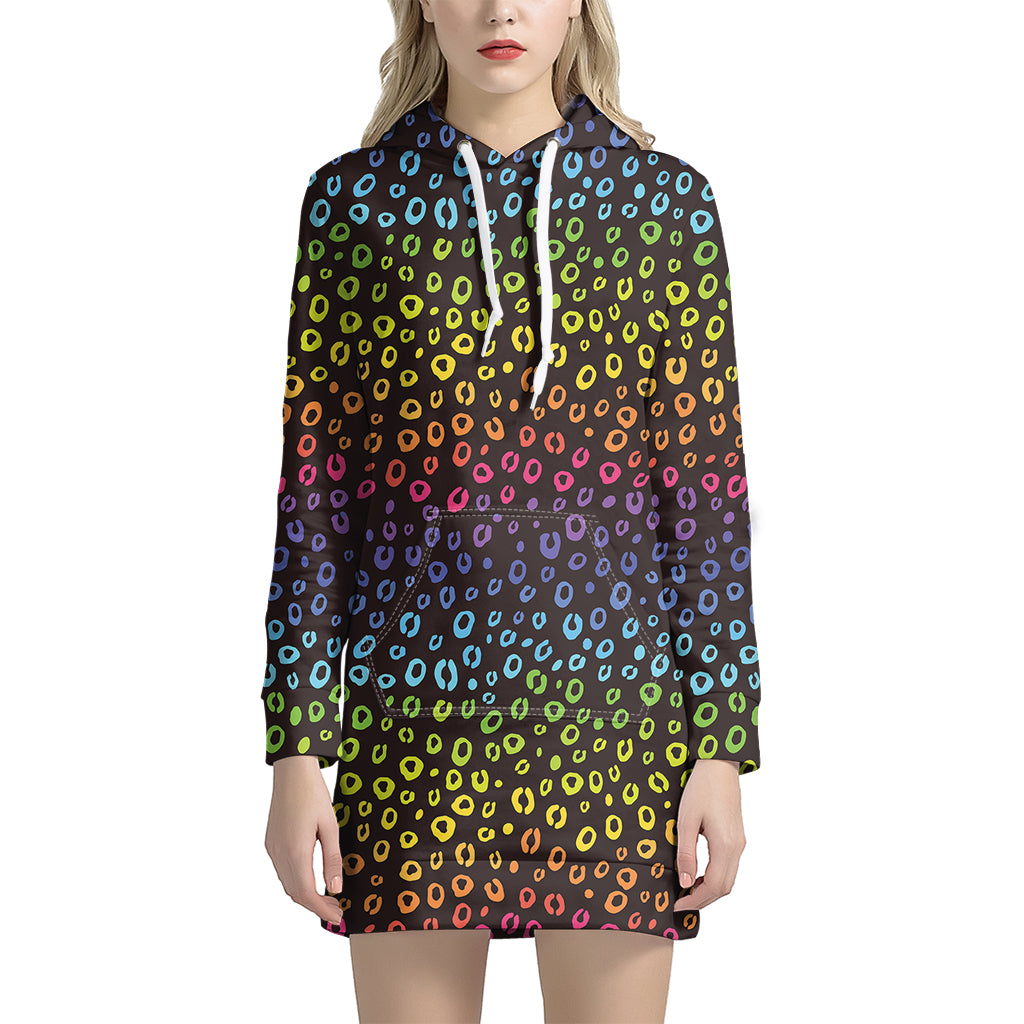 Rainbow Leopard Pattern Print Hoodie Dress