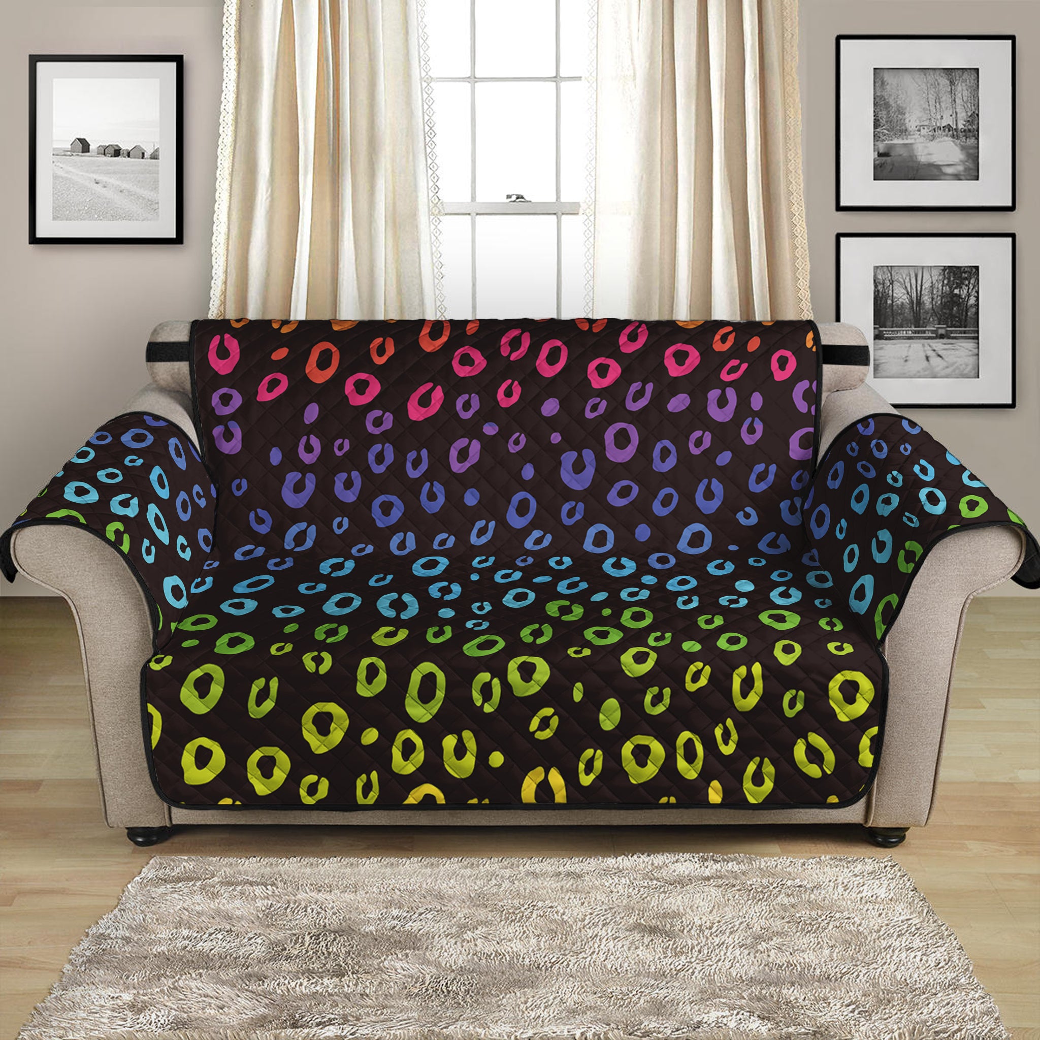 Rainbow Leopard Pattern Print Loveseat Protector