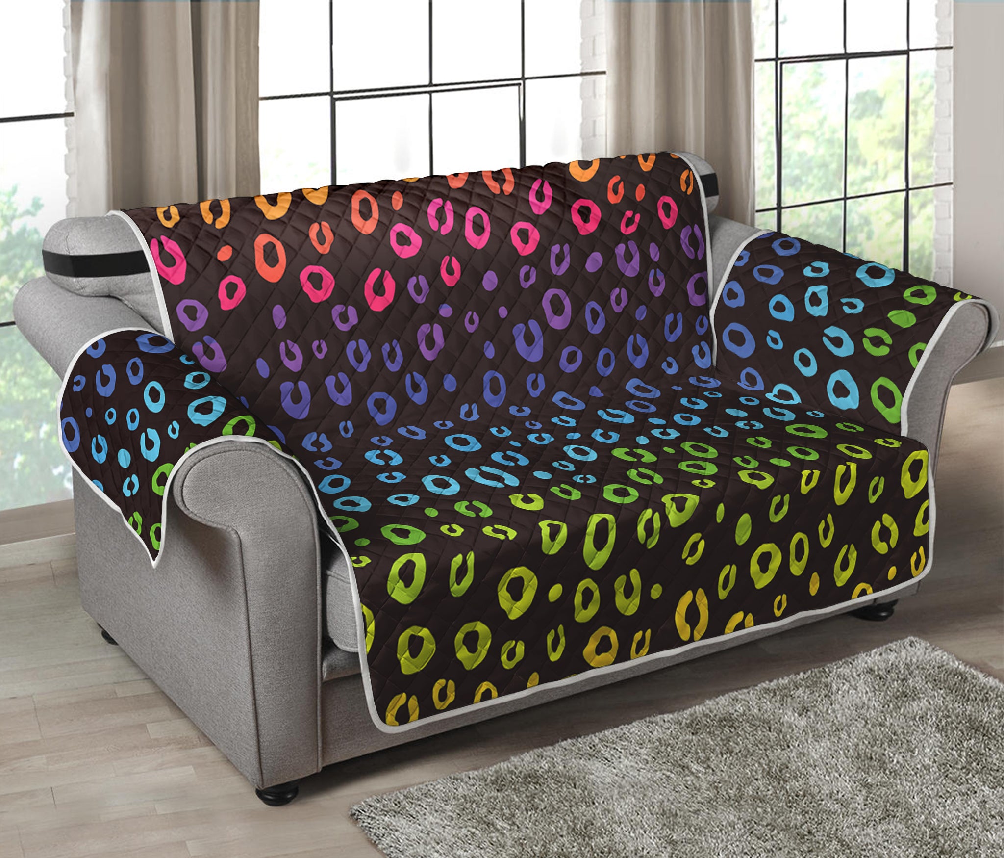 Rainbow Leopard Pattern Print Loveseat Protector