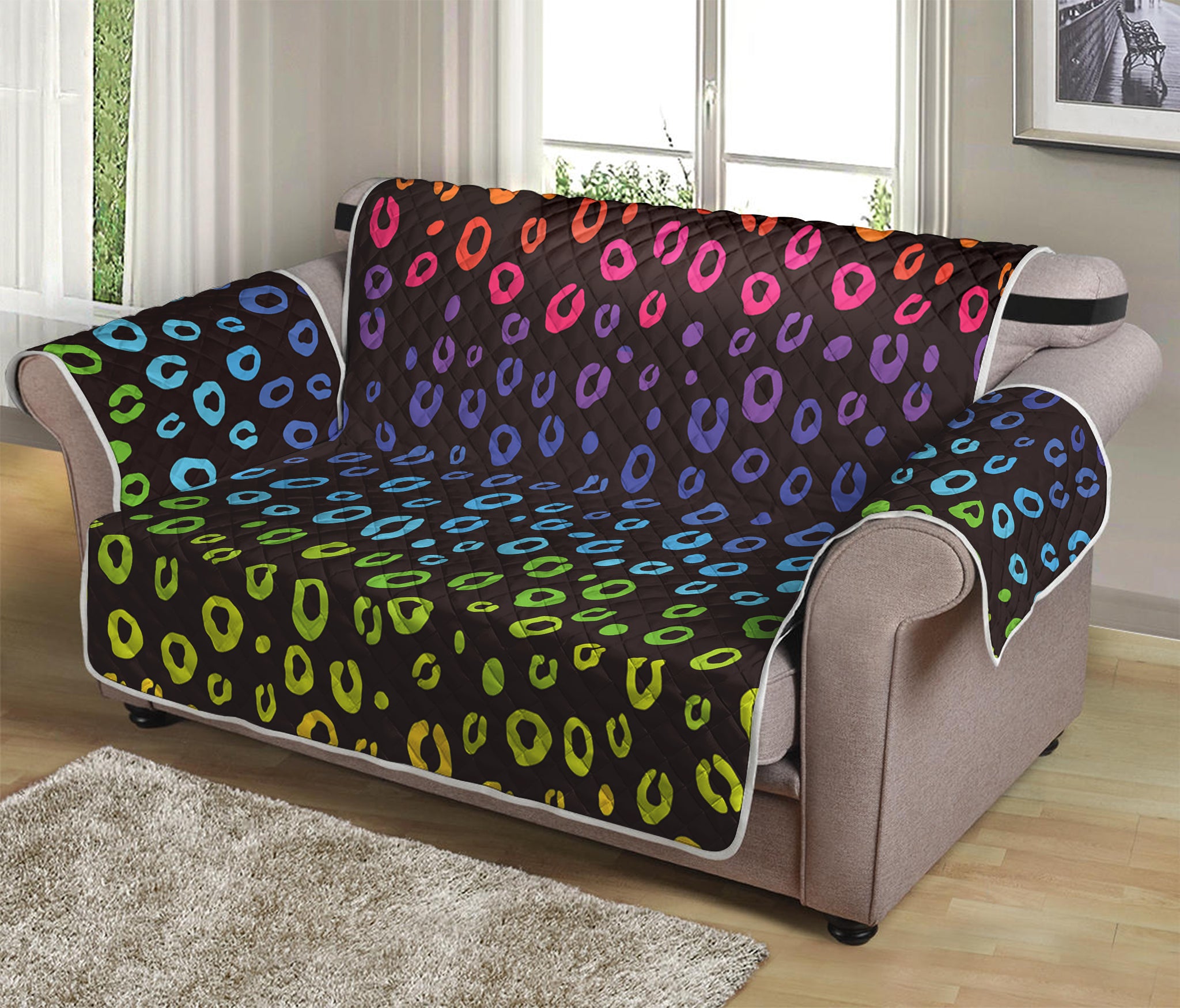 Rainbow Leopard Pattern Print Loveseat Protector