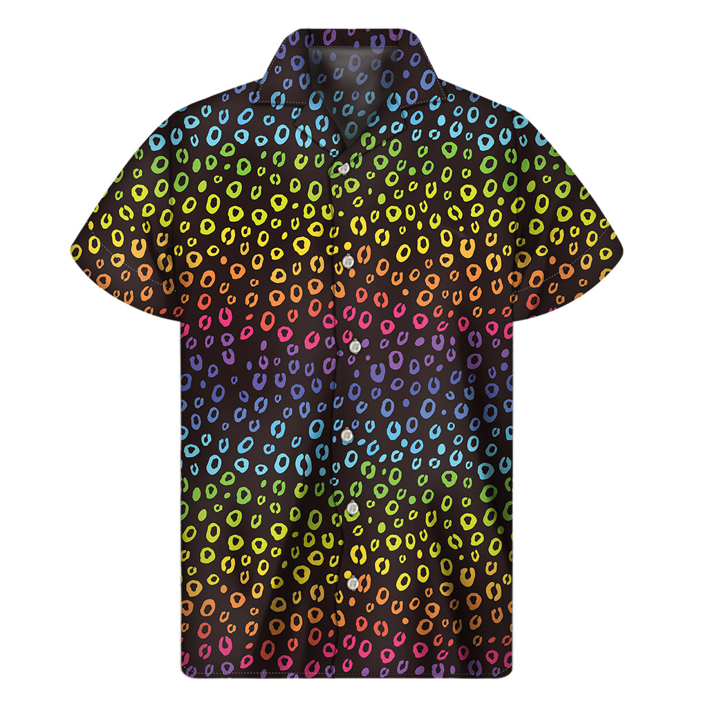 Rainbow Leopard Pattern Print Men's Short Sleeve Shirt