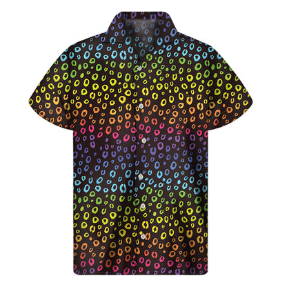 Rainbow Leopard Pattern Print Men's Short Sleeve Shirt