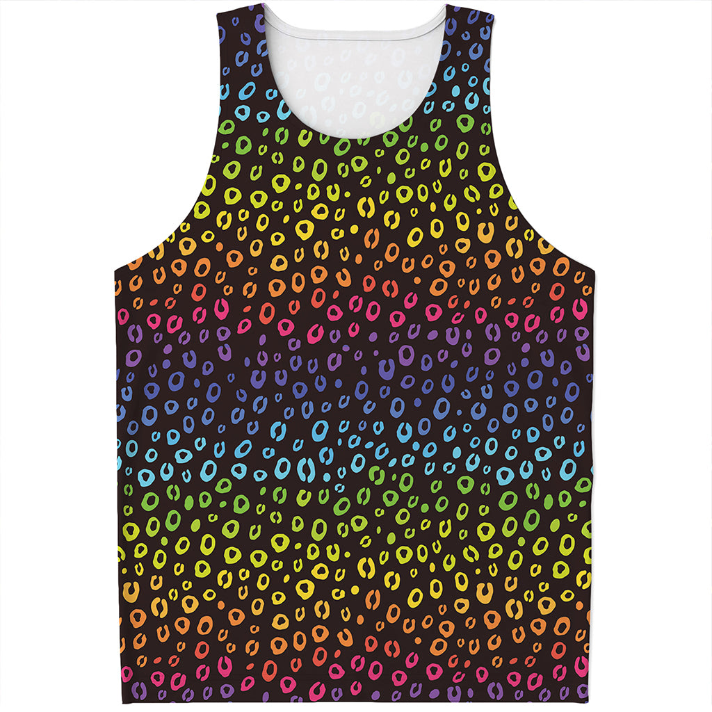 Rainbow Leopard Pattern Print Men's Tank Top