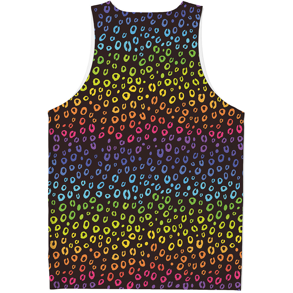 Rainbow Leopard Pattern Print Men's Tank Top