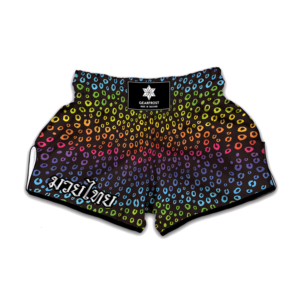 Rainbow Leopard Pattern Print Muay Thai Boxing Shorts