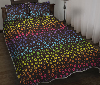 Rainbow Leopard Pattern Print Quilt Bed Set