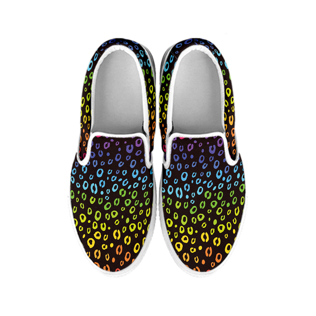 Rainbow Leopard Pattern Print White Slip On Shoes